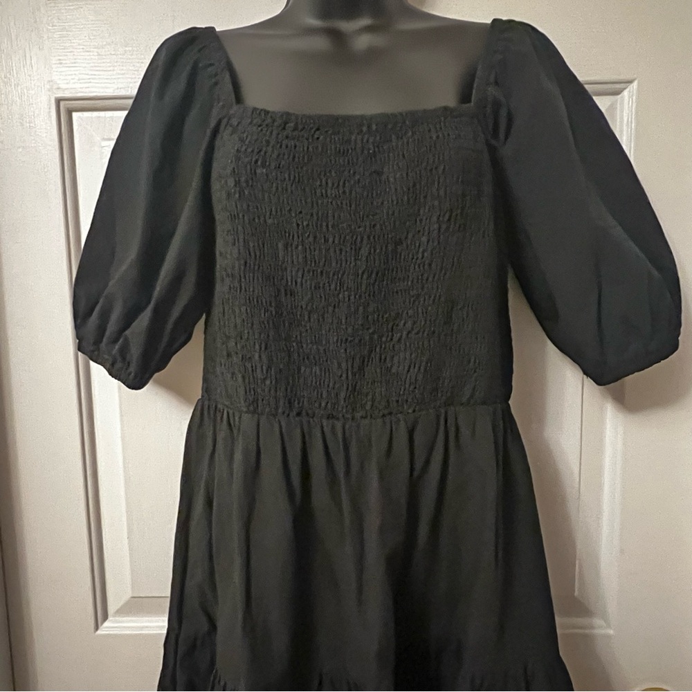 Cotton Black Puff Sleeve Dress